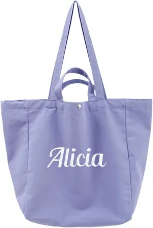 Ulico Personalized Canvas Tote Bag With Embroidered Name,Custom Large Capacity Shoulder Bag, Women Girl Shopping Travel Bag