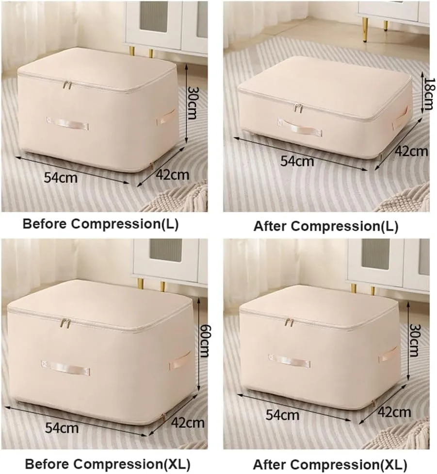 Ultra Space Saving Self Compression Organizer, Heavy Duty Moving Bags, Storage Tote for Space Saving, Self Compression Moving Organizer Bags for Comforters, Clothes, Blankets (Blue,XL(54*42*60CM))
