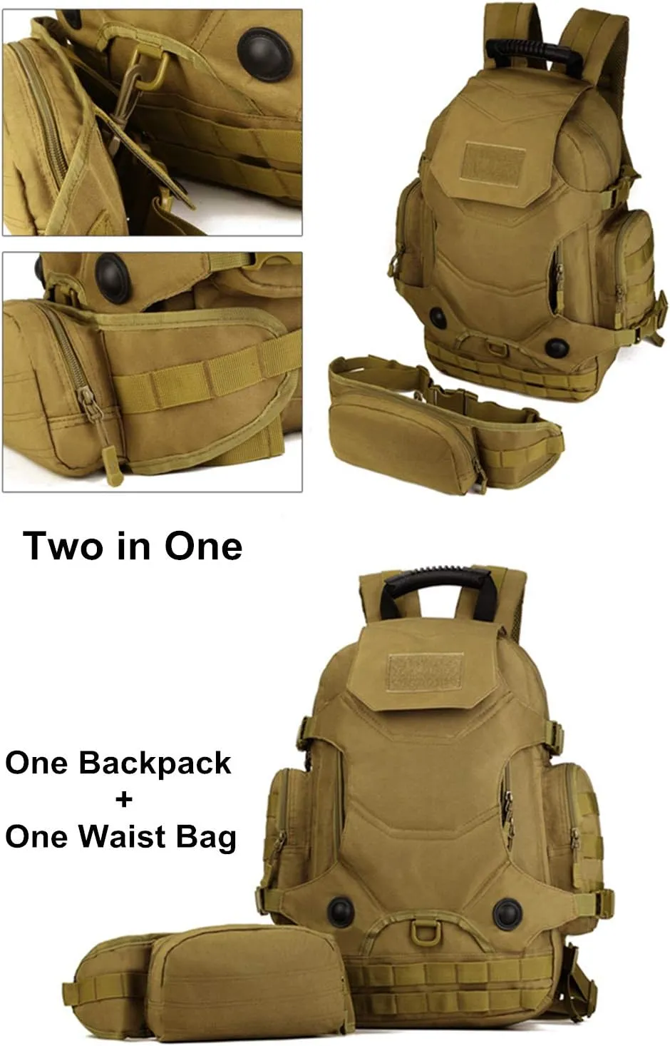 UNISTRENGH 40L Military Style Backpack Tactical Rucksack Hunting Backpack MOLLE System Outdoor Travel Bag Army Gear Daypack, Black