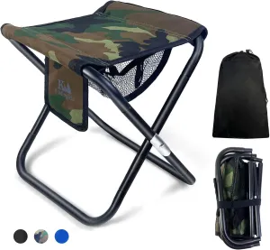 Upgraded 13 Inch Portable Folding Camping Stool with Side Pocket Mesh Pocket and Molle System, Lightweight Foldable Stool for Adults Gardening Travel BBQ Fishing with Carry Bag[Camo]