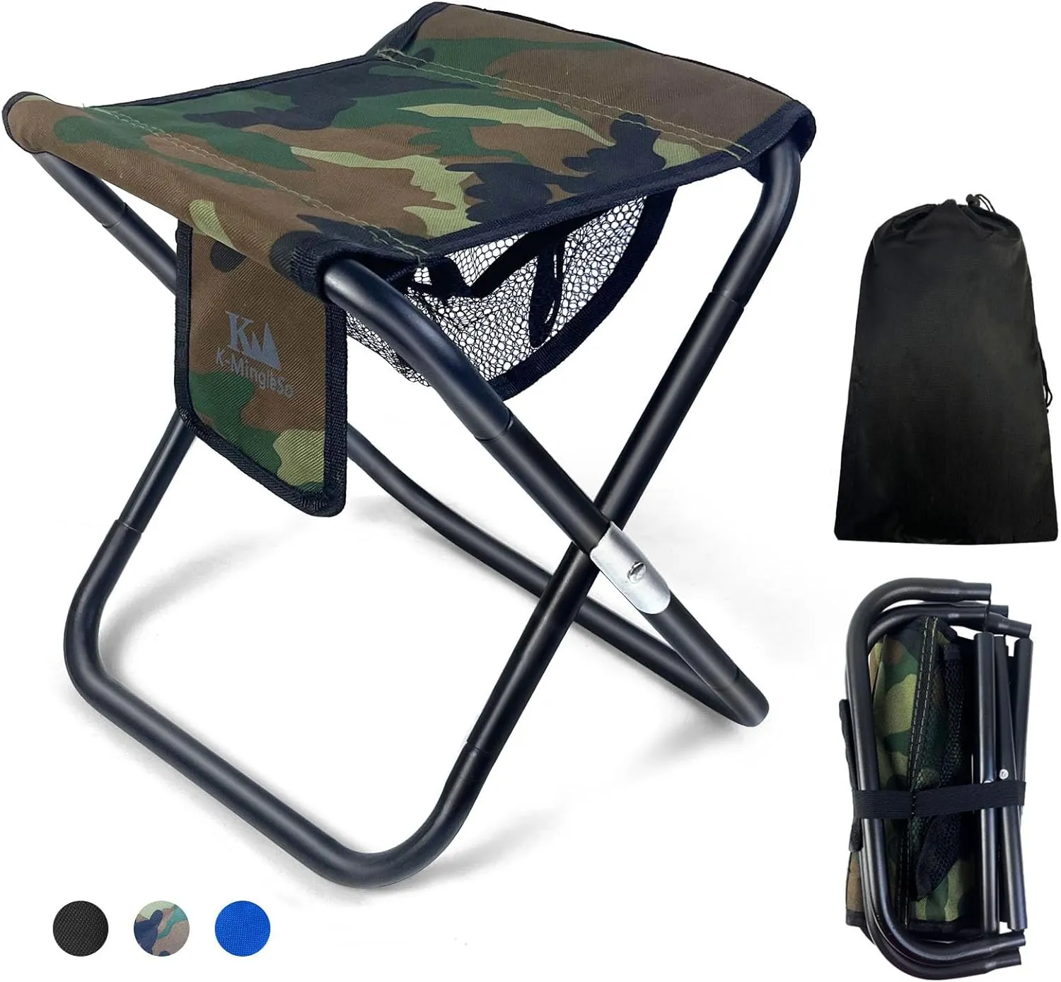 Upgraded 13 Inch Portable Folding Camping Stool with Side Pocket Mesh Pocket and Molle System, Lightweight Foldable Stool for Adults Gardening Travel BBQ Fishing with Carry Bag[Camo]