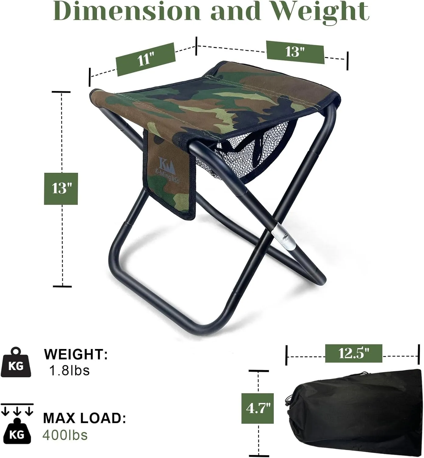 Upgraded 13 Inch Portable Folding Camping Stool with Side Pocket Mesh Pocket and Molle System, Lightweight Foldable Stool for Adults Gardening Travel BBQ Fishing with Carry Bag[Camo]