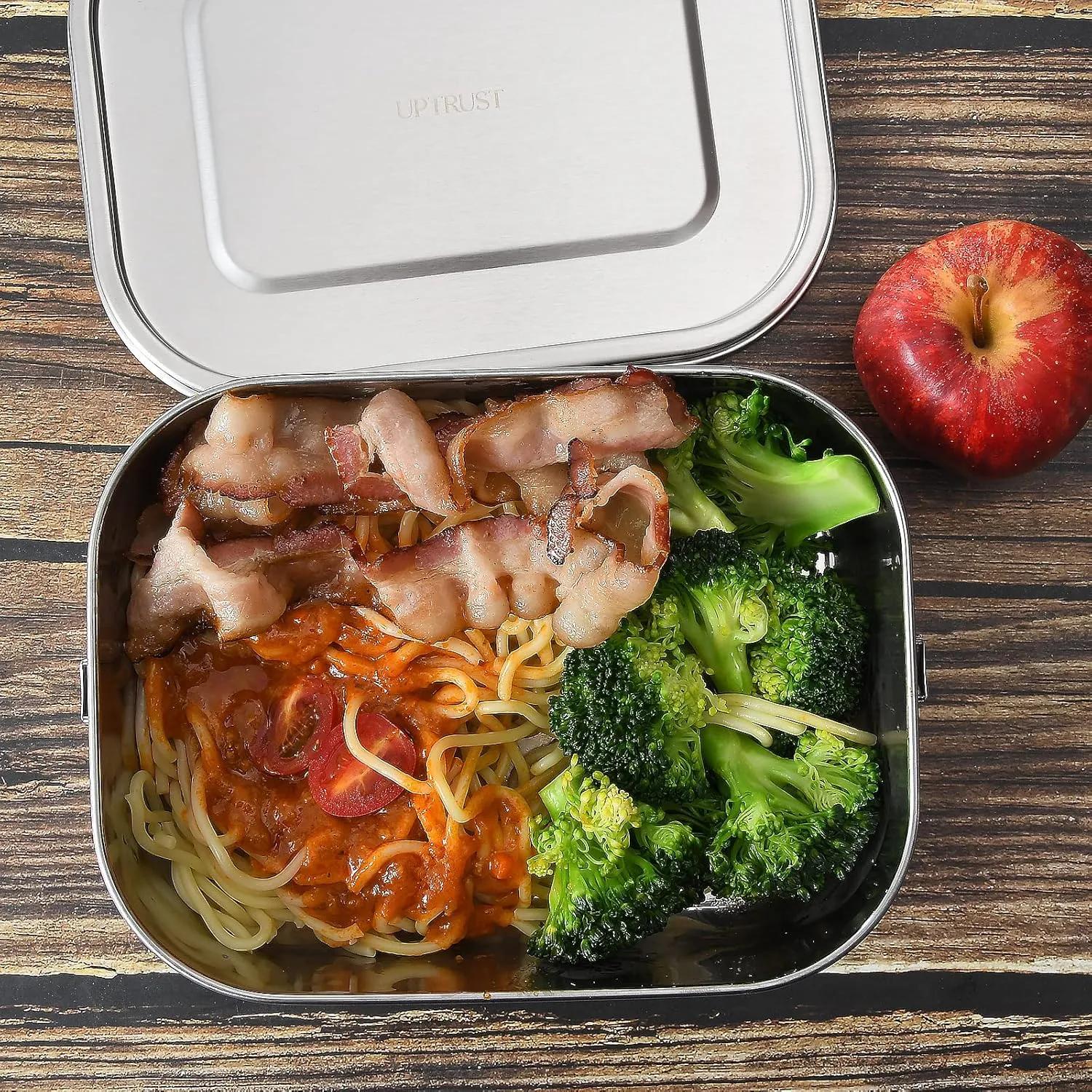 UPTRUST Leak Proof Stainless Steel Lunch Food Container, Large Bento Boxes Metal Lunch Box for Kids or Adults - Lockable Clips (1400ML/47oz)