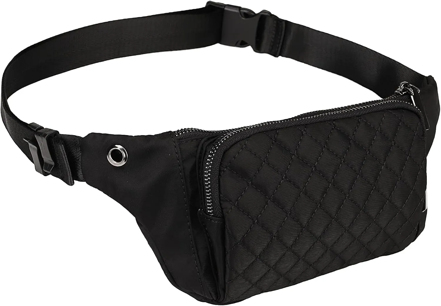 Uromee Fanny Packs for Women Crossbody Belt Bag Quilted Nylon Lightweight Slim Fashion Mini Waist Bag Travel Hiking Running Adjustable Strap 0234 Black