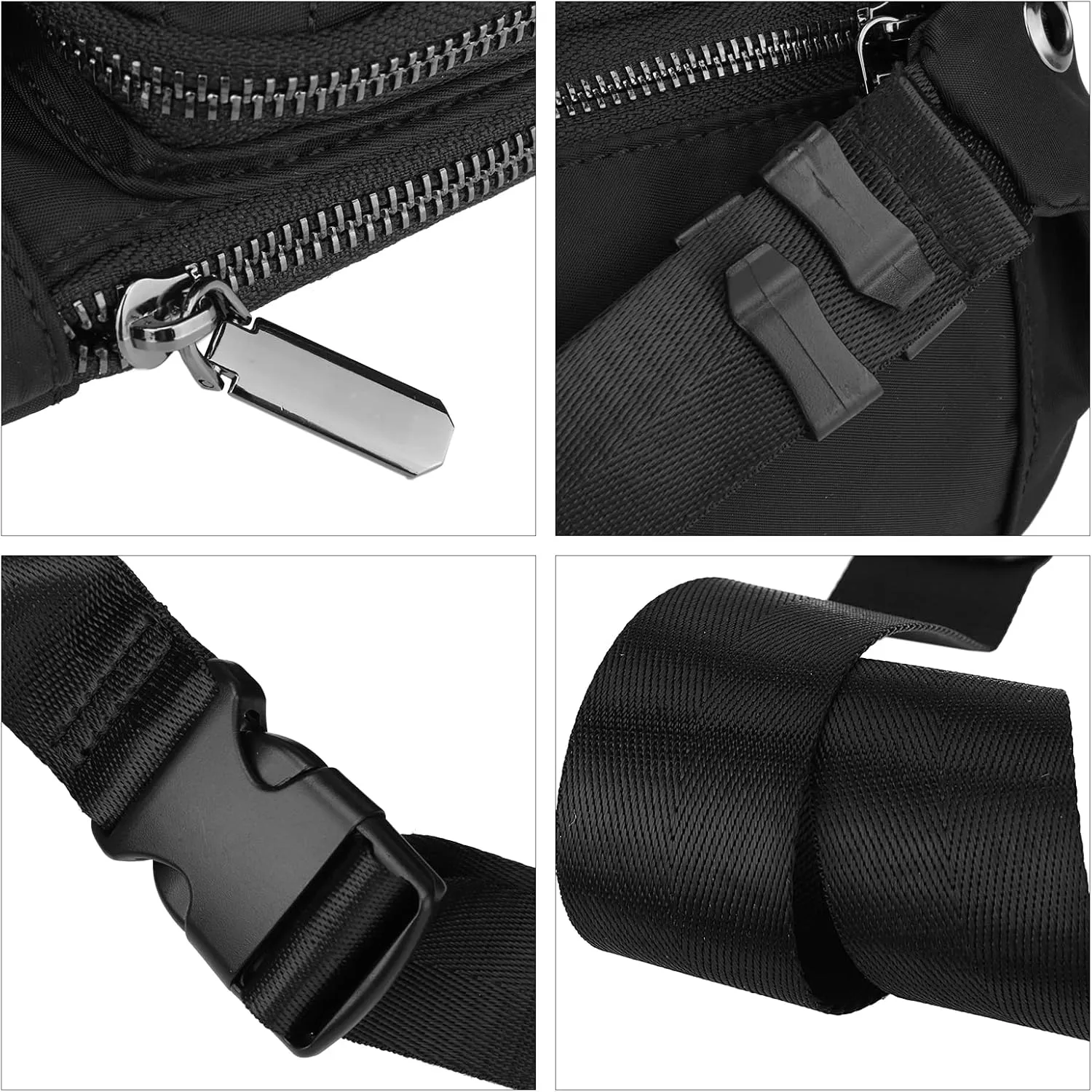 Uromee Fanny Packs for Women Crossbody Belt Bag Quilted Nylon Lightweight Slim Fashion Mini Waist Bag Travel Hiking Running Adjustable Strap 0234 Black