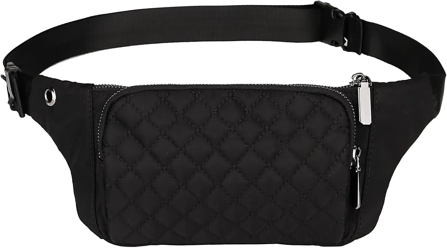 Uromee Fanny Packs for Women Crossbody Belt Bag Quilted Nylon Lightweight Slim Fashion Mini Waist Bag Travel Hiking Running Adjustable Strap 0234 Black