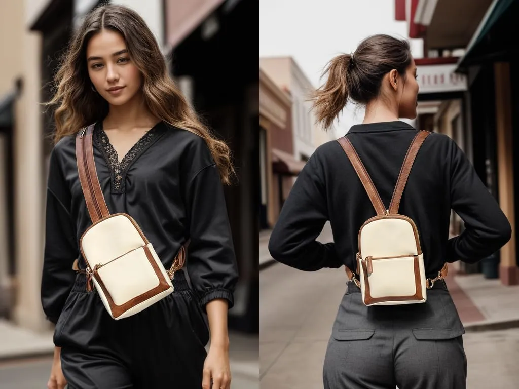 Uromee Sling Bag for Women Crossbody Purse Vegan Leather Fashion Fanny Pack Chest Bag Convertible Small Backpack