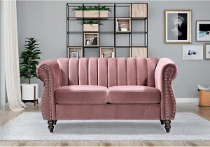 US Pride Furniture Charlot Velvet Chesterfield Rolled Arm Loveseat Pink