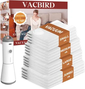Vacuum Seal Bags for Clothing, 16 Pack Vacuum Storage Bags with Wireless Charging Air Pump(4J 4L 4M 4S), Space Saver Bags for Clothes Blanket Duvets Pillows Comforters Travel