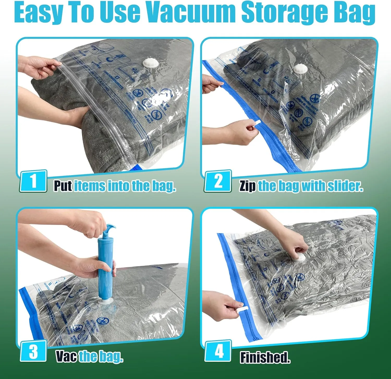 Vacuum Storage Bags, 5 Jumbo and 5 Large Space Saver Vacuum Seal Bags, Space Bags, Vacuum Seal Bags for Clothing, Clothes, Blankets, Bedding (5 Jumbo 5 Large)