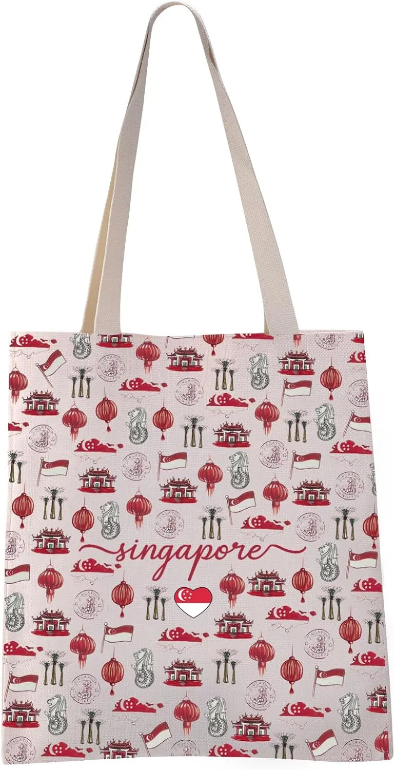 VAMSII Singapore Tote Bag Singapore Lover Gift Welcome To Singapore Souvenir Shoulder Bag (Singapore tote)