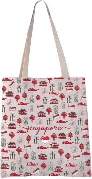 VAMSII Singapore Tote Bag Singapore Lover Gift Welcome To Singapore Souvenir Shoulder Bag (Singapore tote)