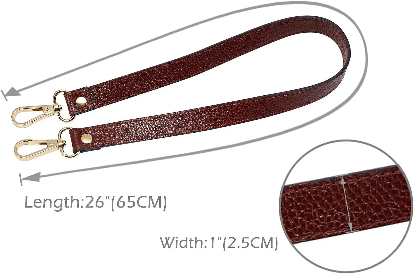VanEnjoy Full Grain Leather Replacement Strap Cross Body Bag Purse, 0.98 inch Width Gold Hardware (Brownish Red, Length:24")