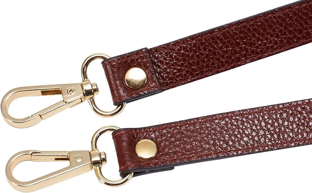VanEnjoy Full Grain Leather Replacement Strap Cross Body Bag Purse, 0.98 inch Width Gold Hardware (Brownish Red, Length:24")