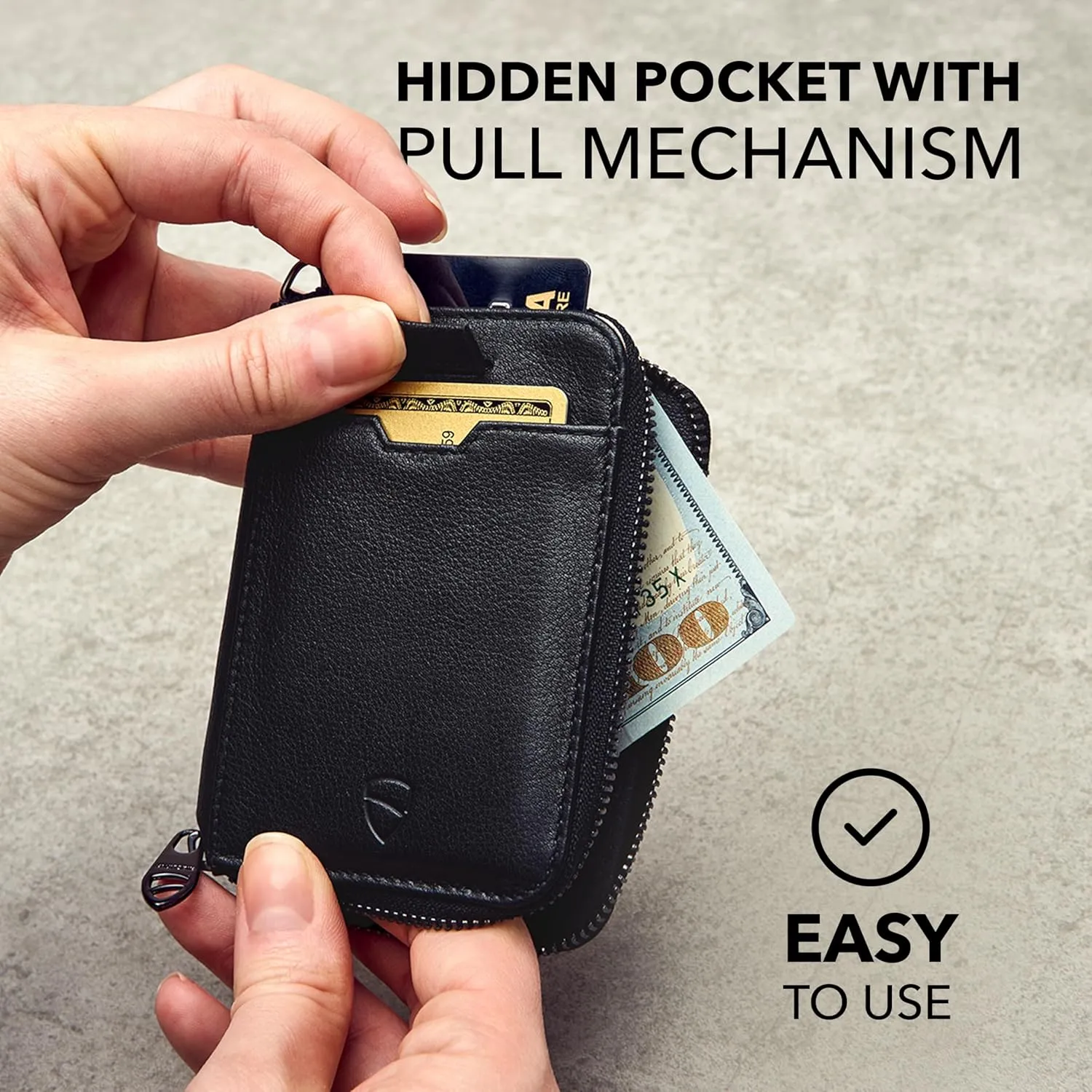 Vaultskin NOTTING HILL Minimalist Leather Zipper Wallet for Women and Men: Slim Multi Cardholder with RFID Blocking and Keychain Ring