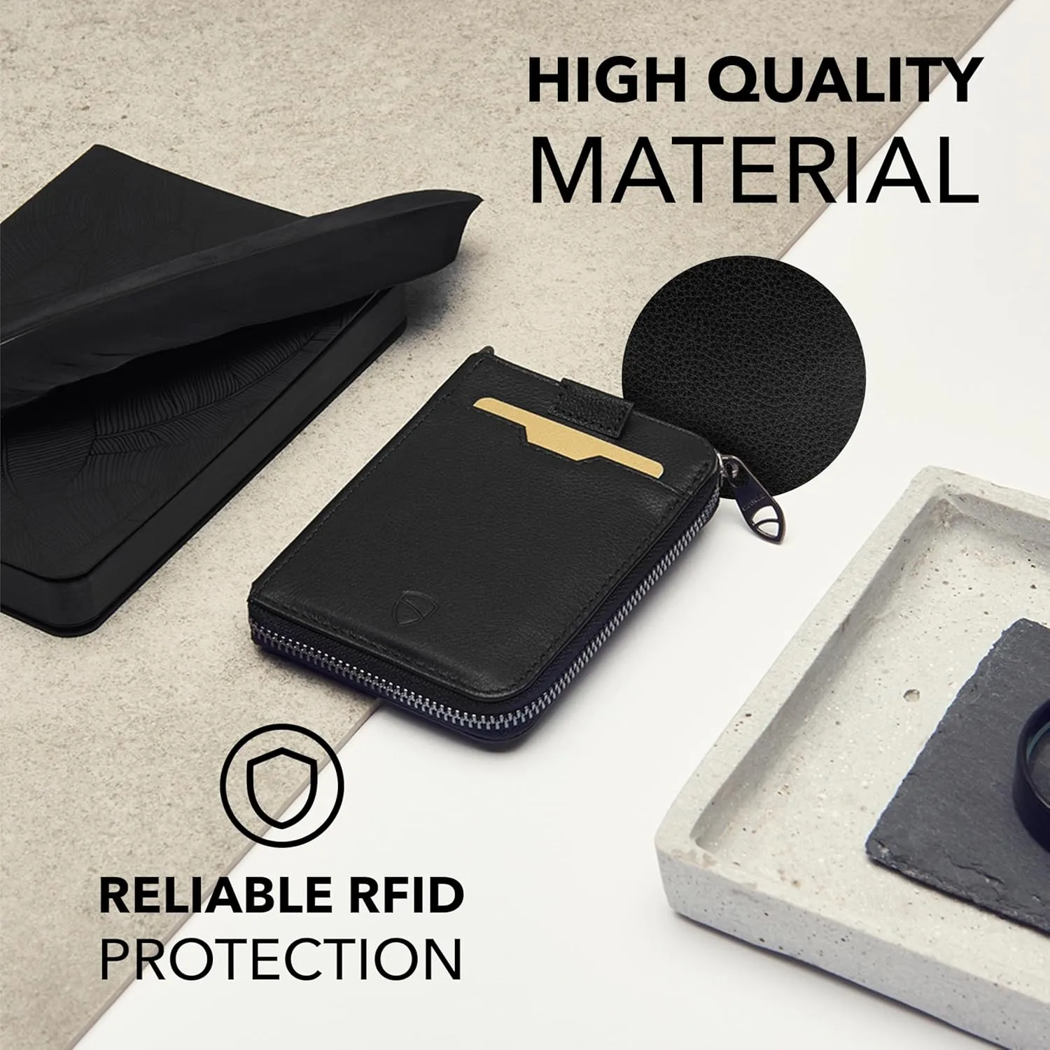 Vaultskin NOTTING HILL Minimalist Leather Zipper Wallet for Women and Men: Slim Multi Cardholder with RFID Blocking and Keychain Ring
