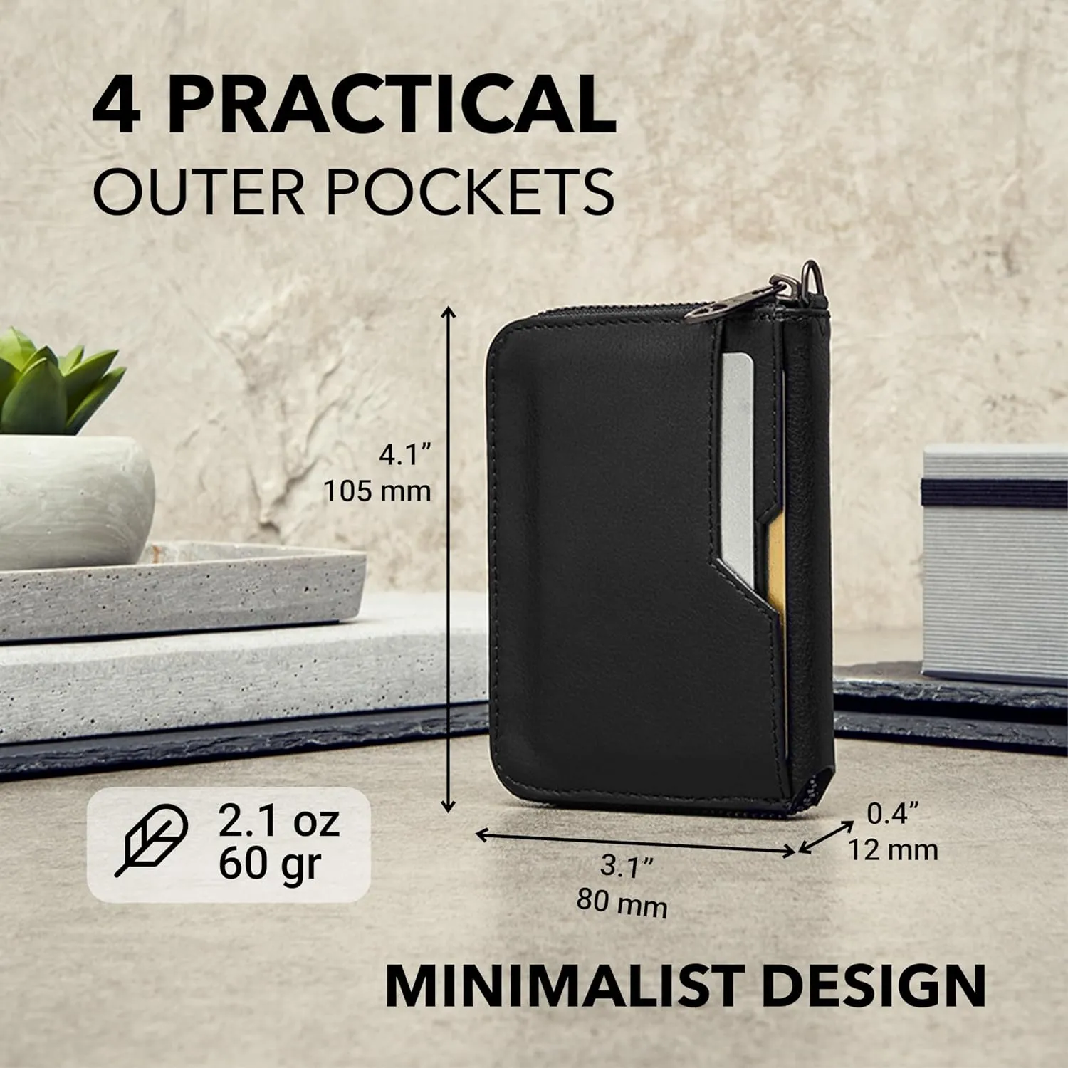 Vaultskin NOTTING HILL Minimalist Leather Zipper Wallet for Women and Men: Slim Multi Cardholder with RFID Blocking and Keychain Ring