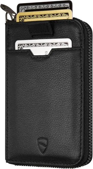 Vaultskin NOTTING HILL Minimalist Leather Zipper Wallet for Women and Men: Slim Multi Cardholder with RFID Blocking and Keychain Ring