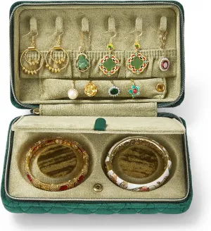 Vee Travel jewelry case,Elegant Diamond Quilted Velvet Jewelry organizer, Jewelry box for organizing bracelets necklaces rings earrings,birthday gifts for women,Green