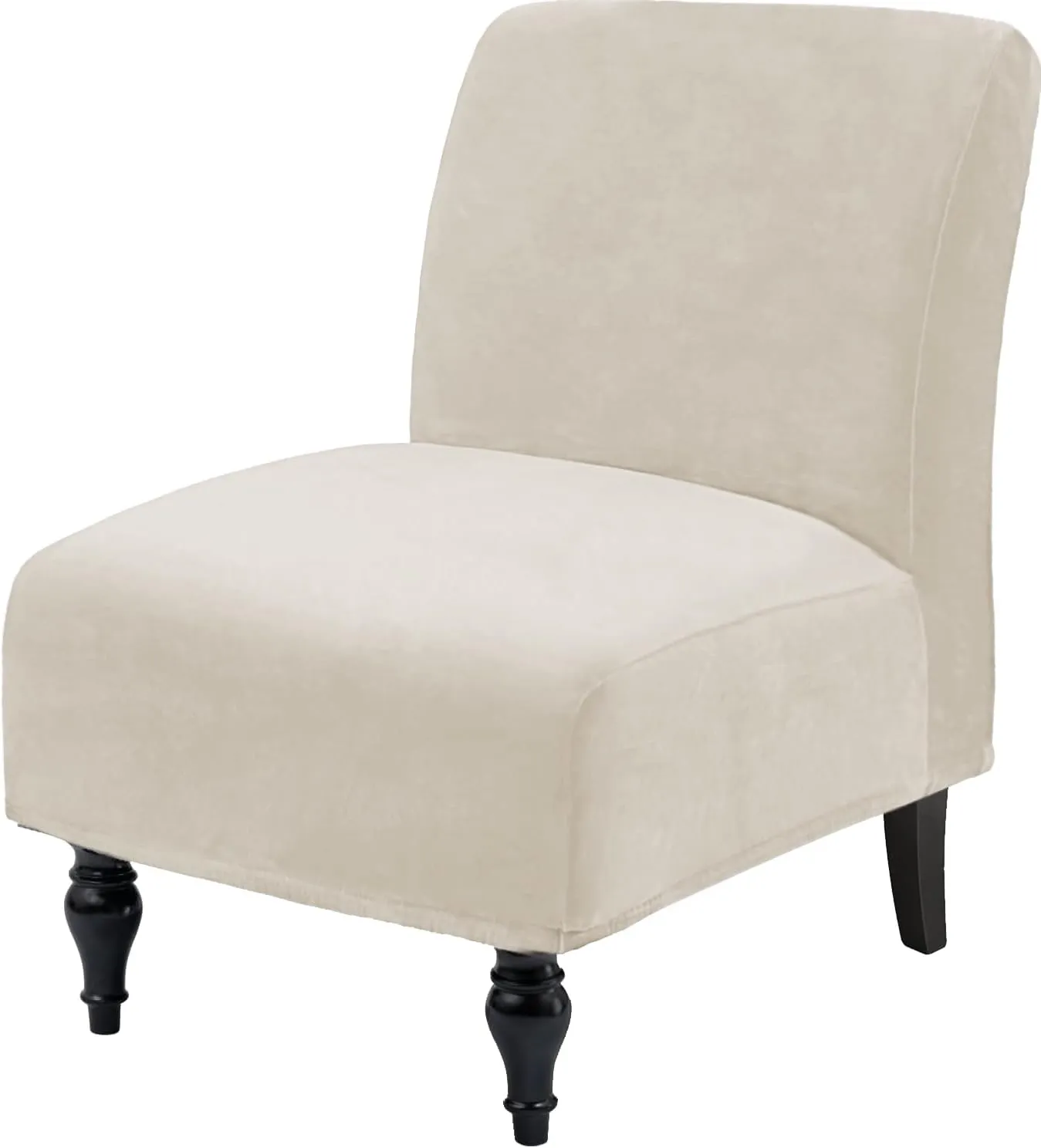 Velvet Armless Accent Chair Covers Luxury Thick Velvet Chair Slipcovers, Removable Furniture Protector for Living Dining Room Hotel, Ivory