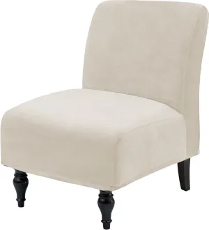 Velvet Armless Accent Chair Covers Luxury Thick Velvet Chair Slipcovers, Removable Furniture Protector for Living Dining Room Hotel, Ivory