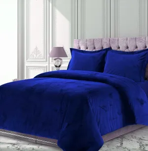 Velvet Royal Blue Comforter Set Emperor King 3 Pcs (1 Comforter   2 Pillowcases) Crinkle Crushed 800 GSM Duvet Venice Velvet Comforter Sherpa Quilt Duvet