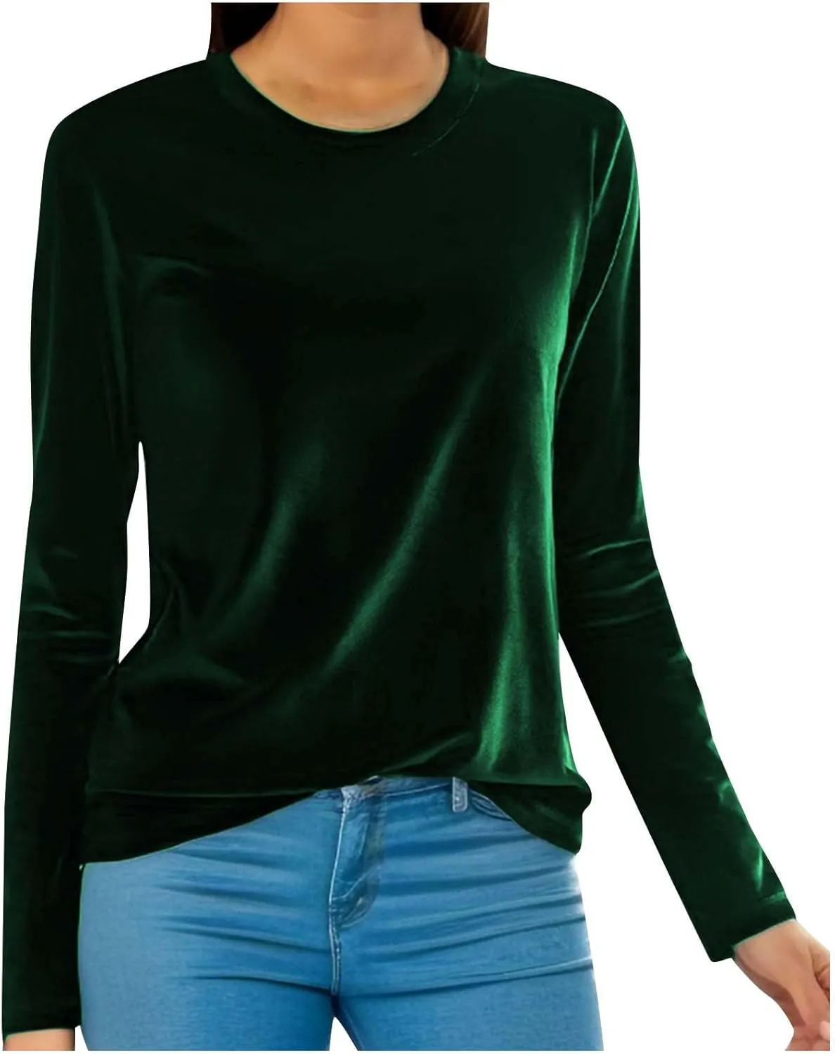Velvet Tops for Women Long Sleeve Crewneck Soft Velvet Blouse Lightweight Casual Fashion Tshirts