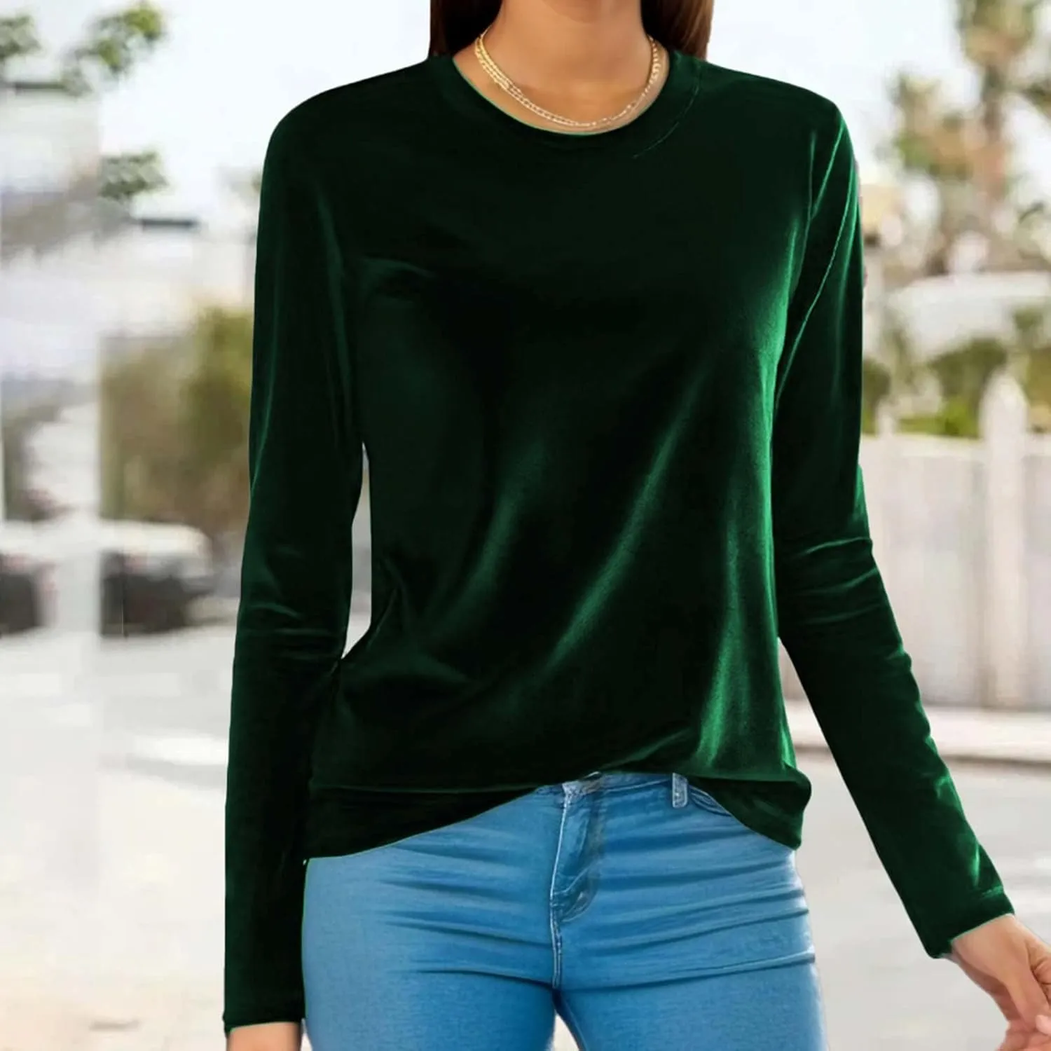 Velvet Tops for Women Long Sleeve Crewneck Soft Velvet Blouse Lightweight Casual Fashion Tshirts