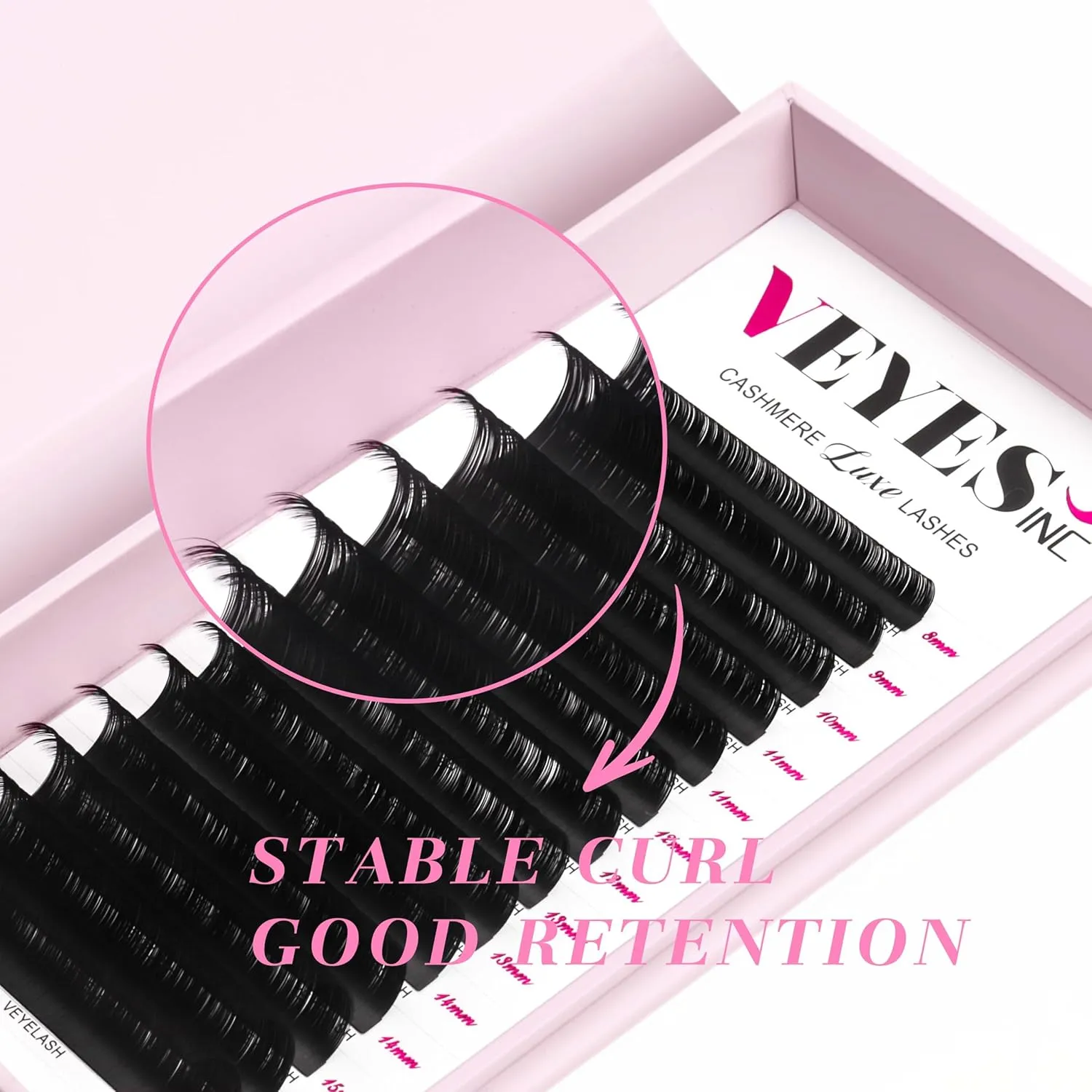 VEYES INC Cashmere Luxe Lashes - Tapered Tips Volume Lash Extension Trays B/C/CC/D/M/J Curl, 0.03-0.05, 8-17mm | Matte Black Professional Eyelash Supplies for Lash Techs (0.03 C 8-16mm)