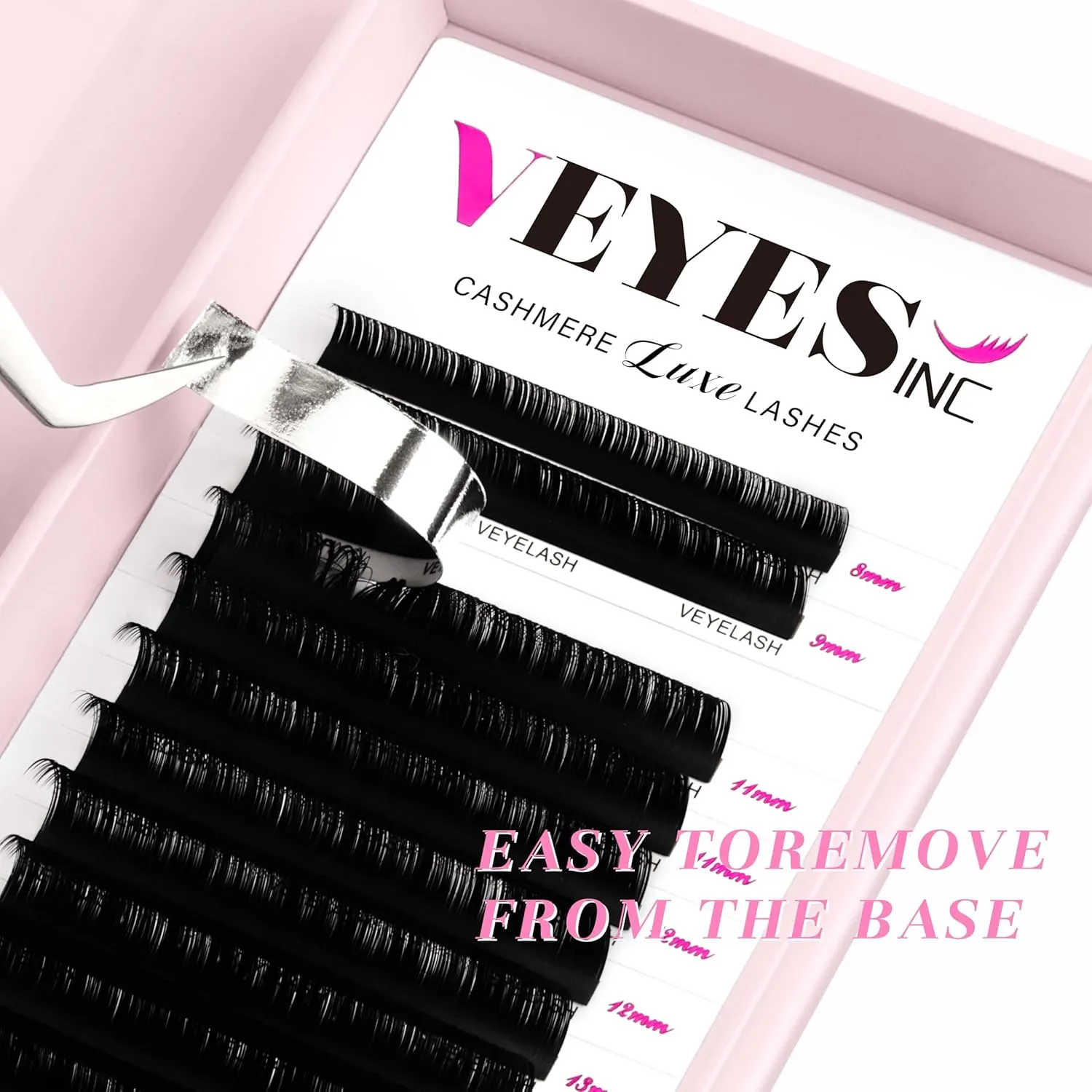 VEYES INC Cashmere Luxe Lashes - Tapered Tips Volume Lash Extension Trays B/C/CC/D/M/J Curl, 0.03-0.05, 8-17mm | Matte Black Professional Eyelash Supplies for Lash Techs (0.03 C 8-16mm)