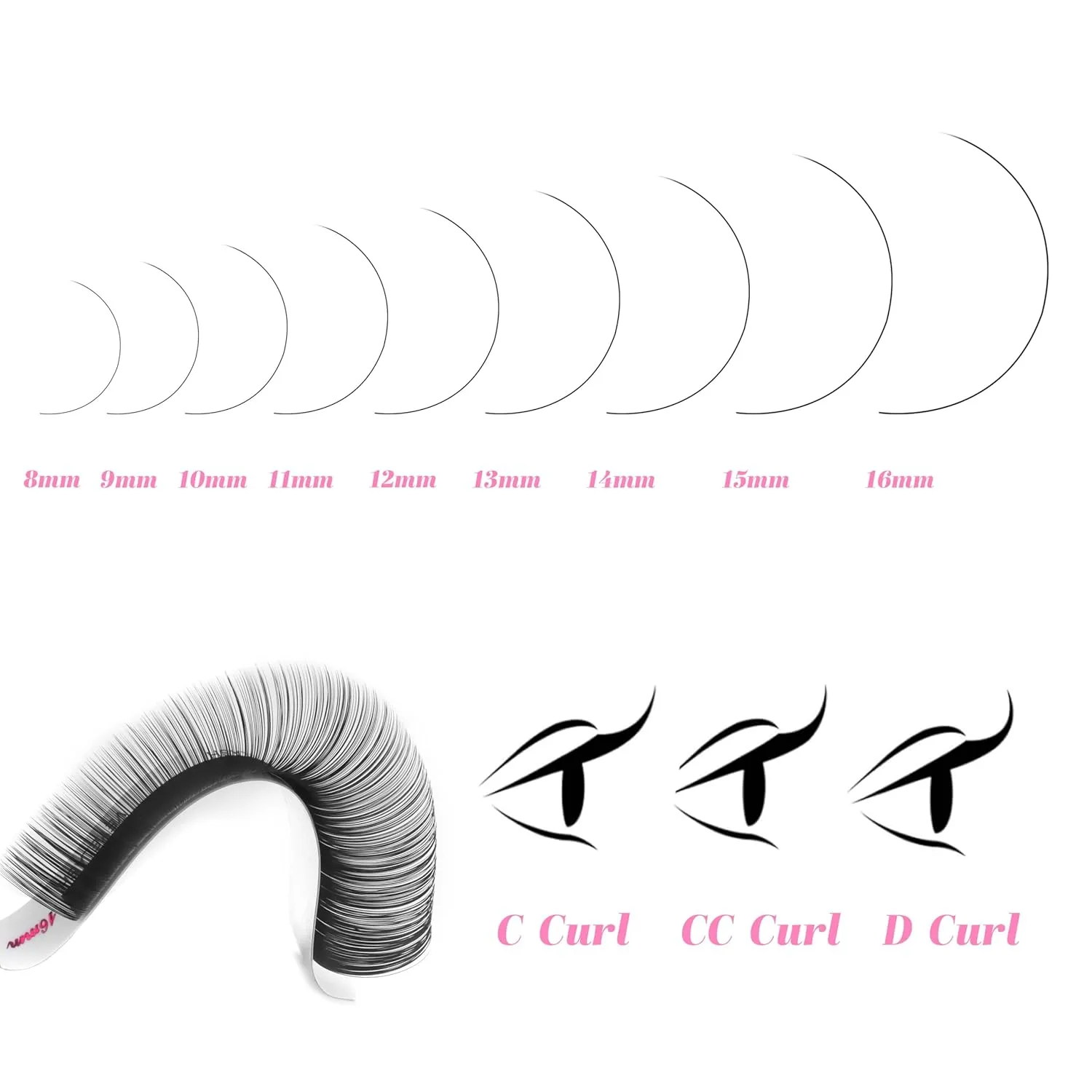 VEYES INC Cashmere Luxe Lashes - Tapered Tips Volume Lash Extension Trays B/C/CC/D/M/J Curl, 0.03-0.05, 8-17mm | Matte Black Professional Eyelash Supplies for Lash Techs (0.03 C 8-16mm)