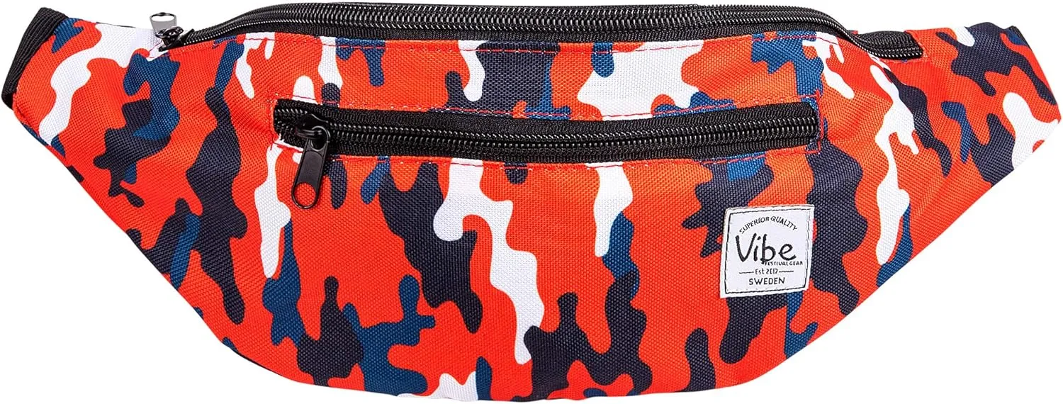 Vibe Festival Gear Fanny Pack for Men Women - Many Prints - Black Holographic Silver Gold Cute Waist Bag for Festival Rave Hiking Running Cycling