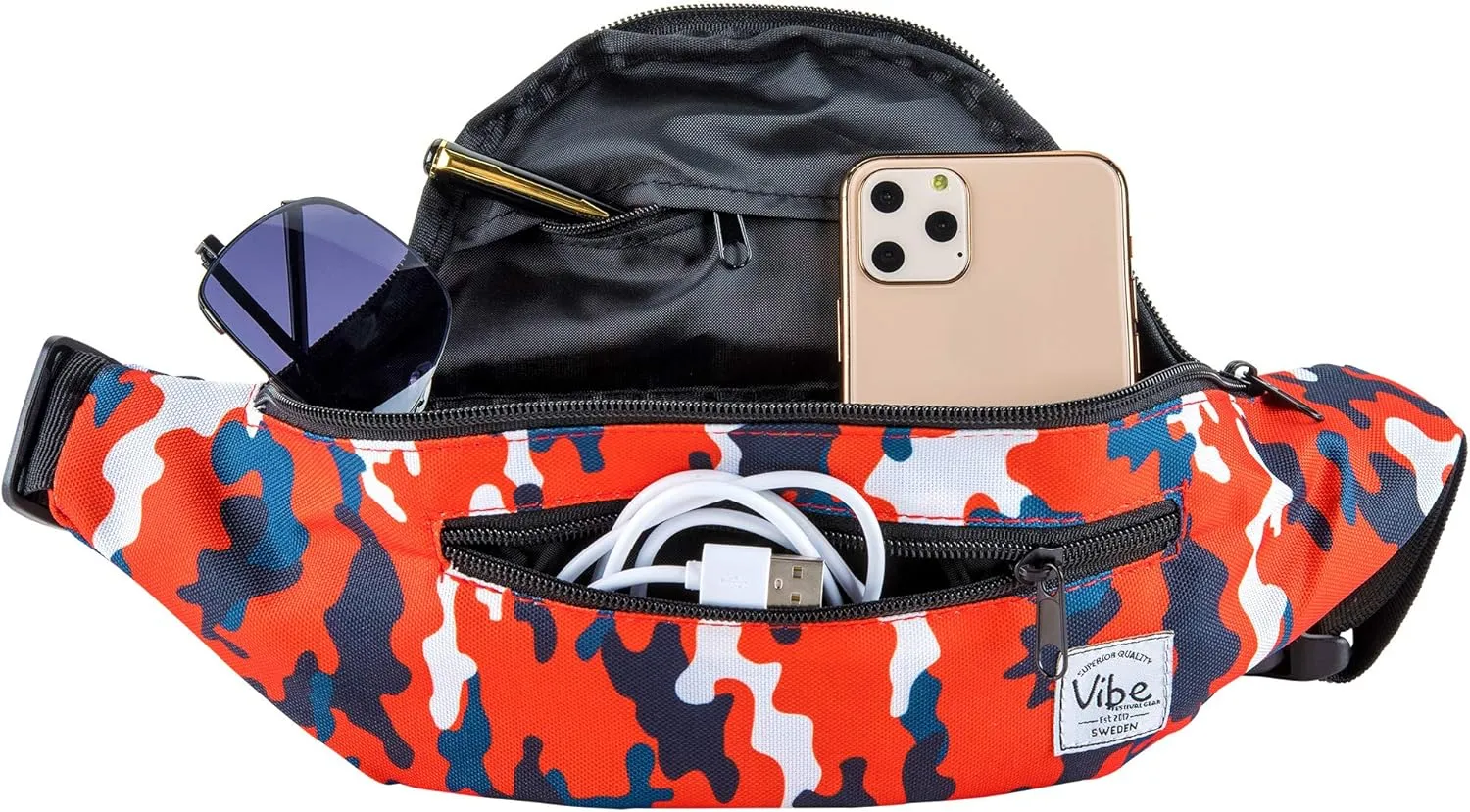 Vibe Festival Gear Fanny Pack for Men Women - Many Prints - Black Holographic Silver Gold Cute Waist Bag for Festival Rave Hiking Running Cycling