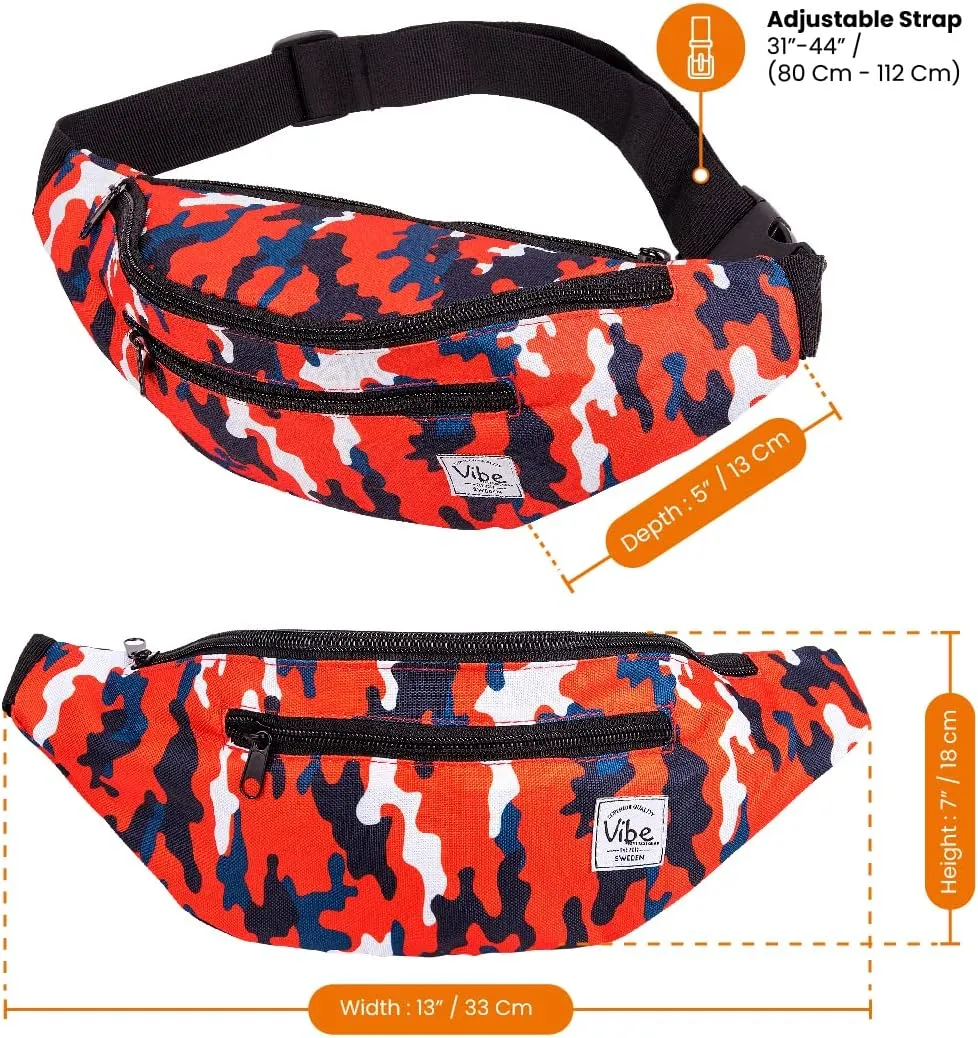 Vibe Festival Gear Fanny Pack for Men Women - Many Prints - Black Holographic Silver Gold Cute Waist Bag for Festival Rave Hiking Running Cycling