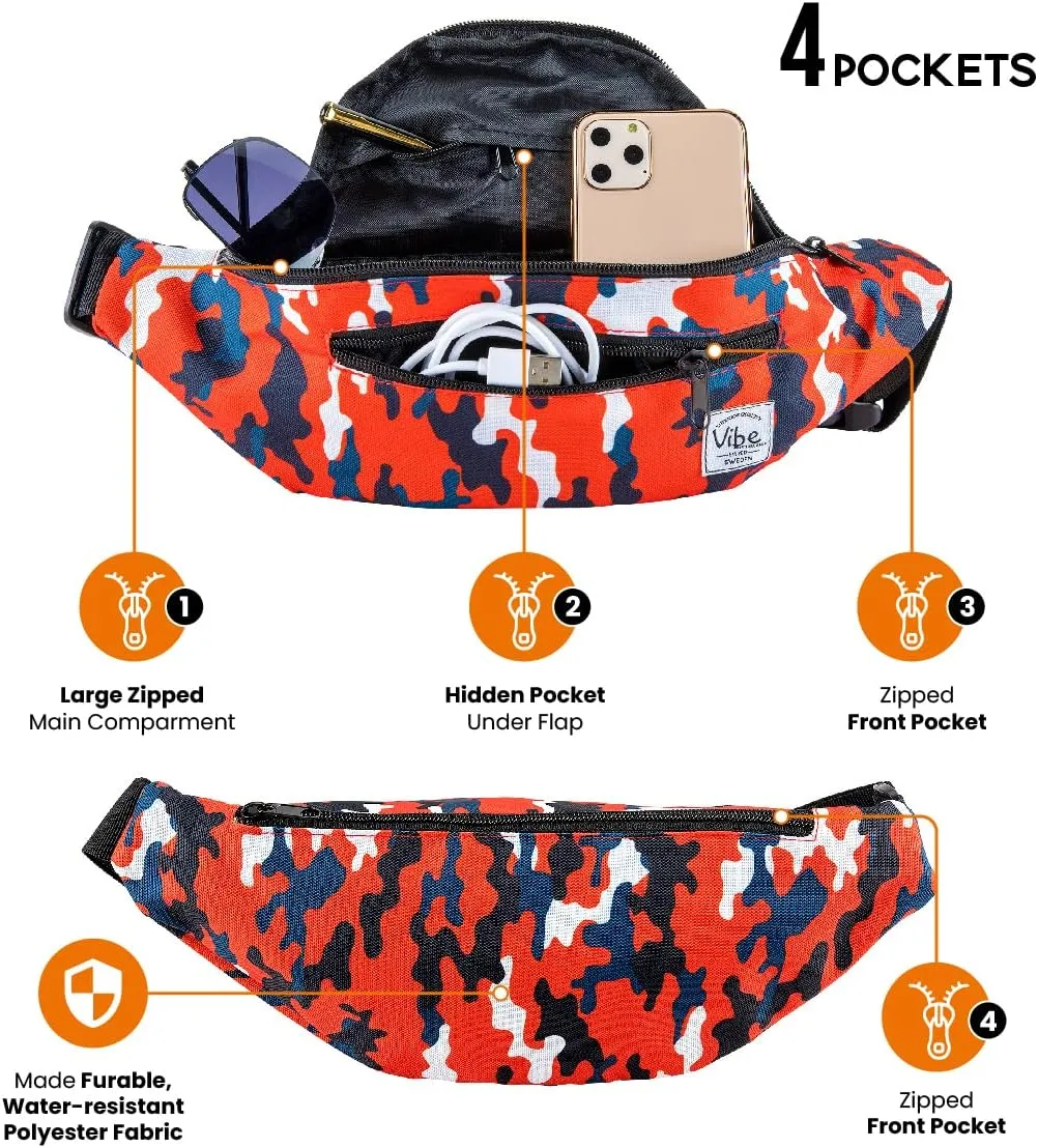 Vibe Festival Gear Fanny Pack for Men Women - Many Prints - Black Holographic Silver Gold Cute Waist Bag for Festival Rave Hiking Running Cycling