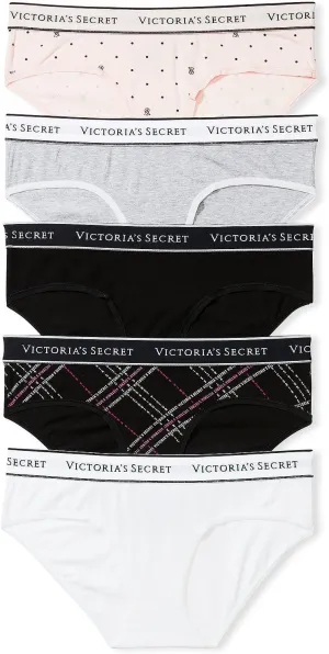 Victoria's Secret Women's Cotton Logo Hipster Underwear, Moderate Coverage Panties for Women, Multi Pack (XS-XXL)