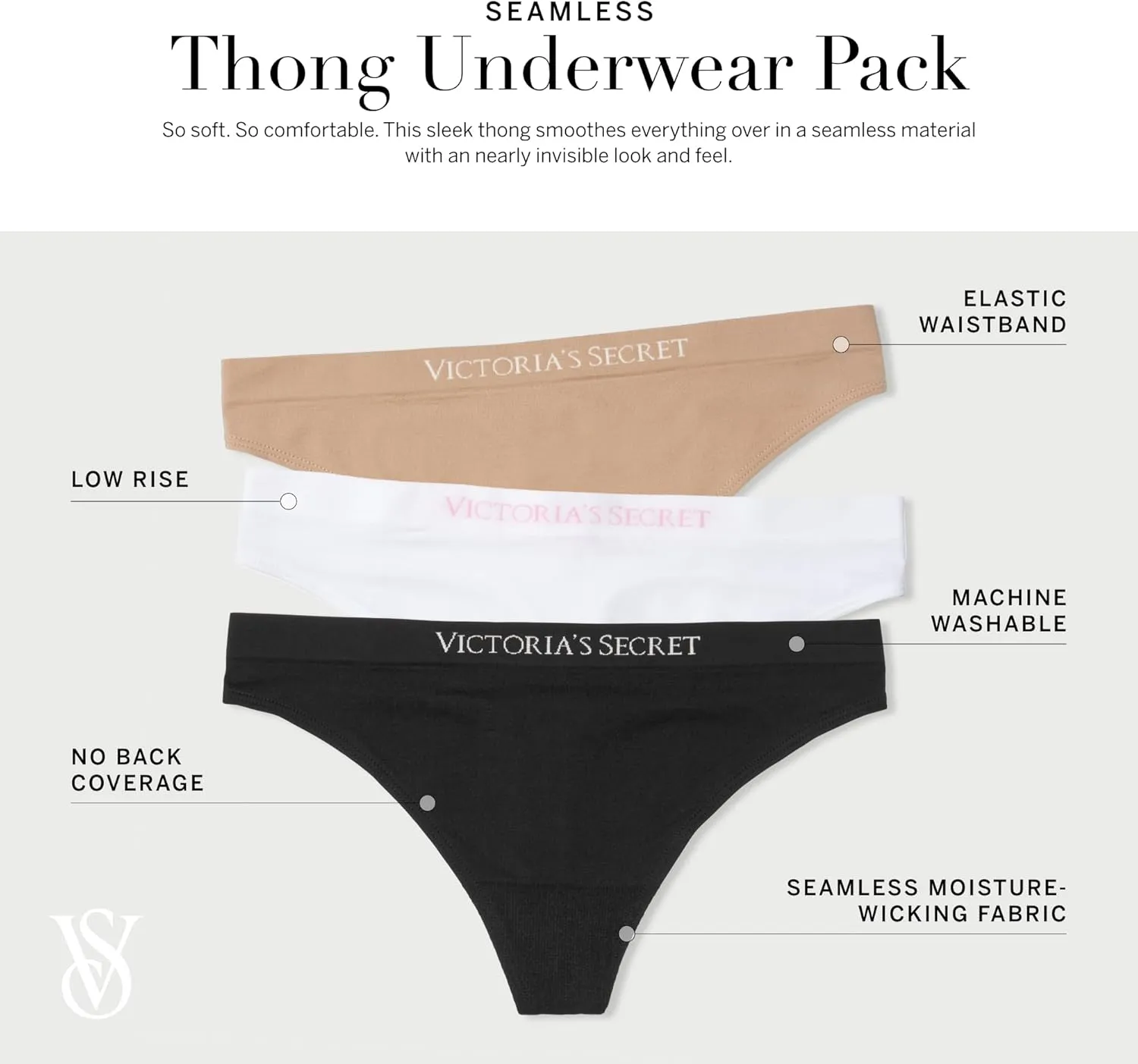 Victoria's Secret Women's Seamless Thong Underwear, Panties for Women, Multi Pack (XS-XXL)