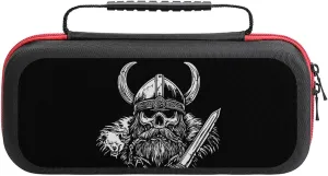 Vikings-Skull Nordic Warrior Carrying Case Compatible with Nintendo Switch with 20 Games Cartridges Slot Portable Travel Bag