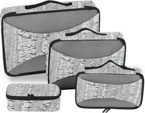 Vintage Birch Forest White Birch Texture 4 PCs Set Packing Bags, Luggage Organizer Bag, Portable Cube Toiletry bag, Durable Travel Cosmetic Storage Bag for Men Women