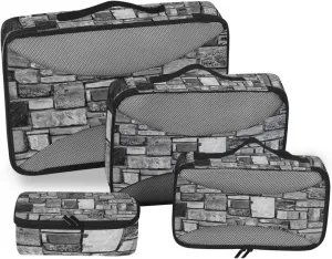 Vintage Decorative Wall Made of Stones 4 PCs Set Packing Bags, Luggage Organizer Bag, Portable Cube Toiletry bag, Durable Travel Cosmetic Storage Bag for Men Women
