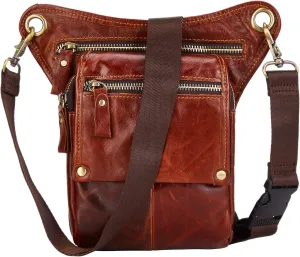 Vintage Handmade Outdoor Motorcycle Bike Drop Leather Leg Bag for Men Women Thigh Bag Waist Fanny Pack Rust Red Multi-Function Water Resistant Travel Sports