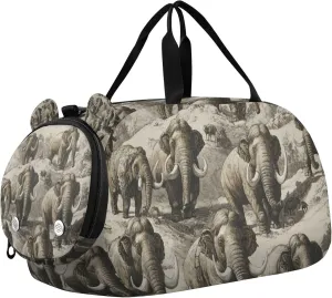 Vintage Mammoths Duffle Bag for Kids Girls Boys, Sports Gym Bag with Shoe Compartments, Kids Travel Overnight Weekender Shoulder Bag