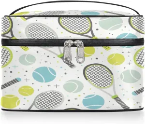 Vintage Tennis Racket Makeup Bag,Tennis Portable Cosmetic Bag, Large Capacity Travel Toiletry Bag Wash Bag with Compartments and Handles- Cosmetic Case Organizer for Ladies Traveling