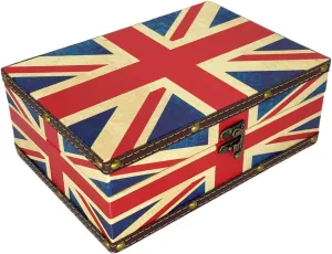 Vintage Union Jack Flag Treasure Box - Wooden Storage Decorative Box with Lid, Durable Trinket Jewelry Memento Keepsake Case, Gifts for Kids, Girls, Boys, Women, Home Decor (Small)