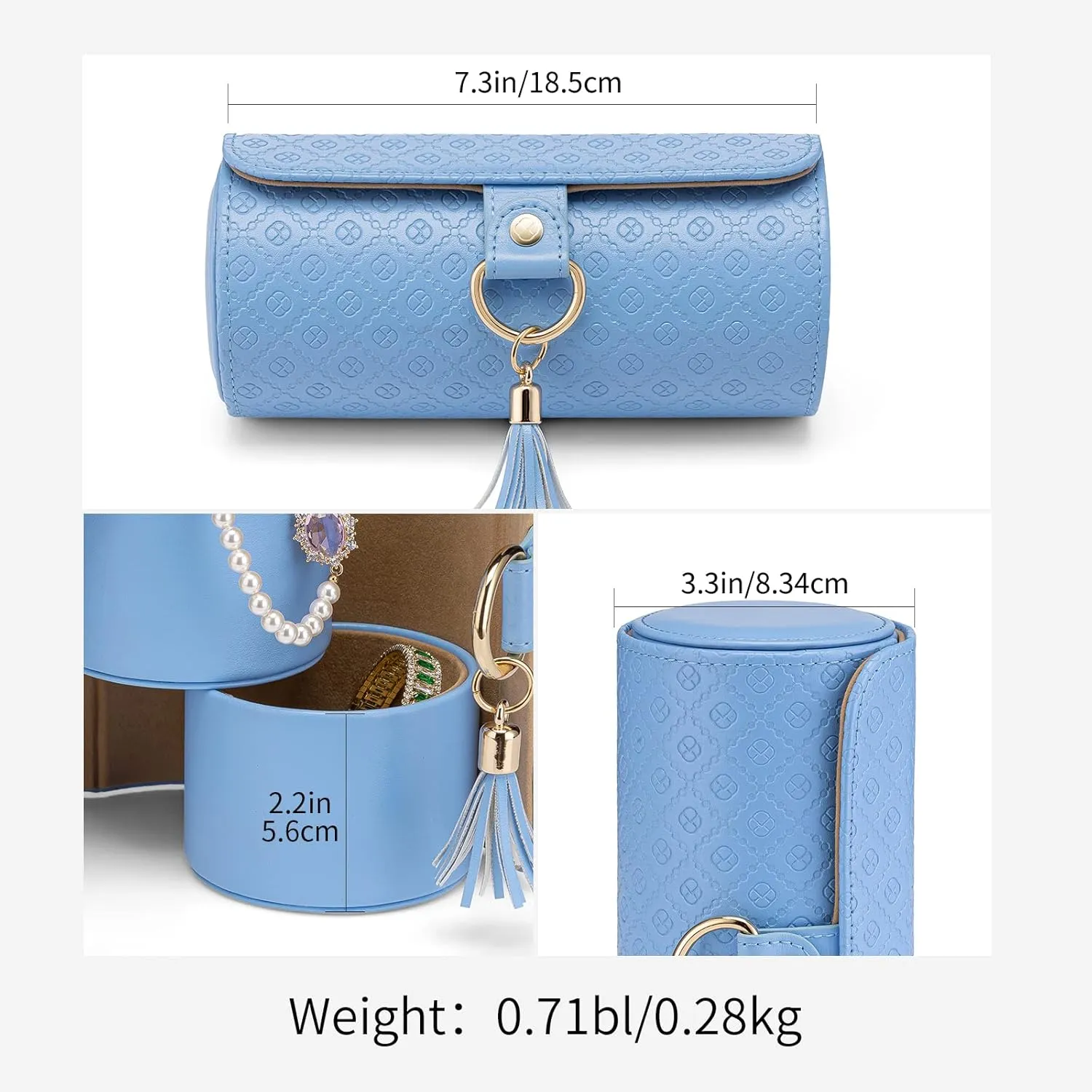 Vlando Christmas Gifts for Mom, Women, Wife - Travel Jewelry Oragnizer, 3-Layer Jewelry Storage Box, Travel Essential Accessories for Women, Gifts for Travelers Couples Mom Friends - Blue