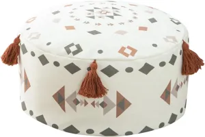 VOGOL Unstuffed Ottoman Pouf Cover, Classic Simplicity Geometric Print Pouf Footstool Cover with Tassels, Washable Ottoman Shell for Living Room Apartment Decor, D18 x H8, Red