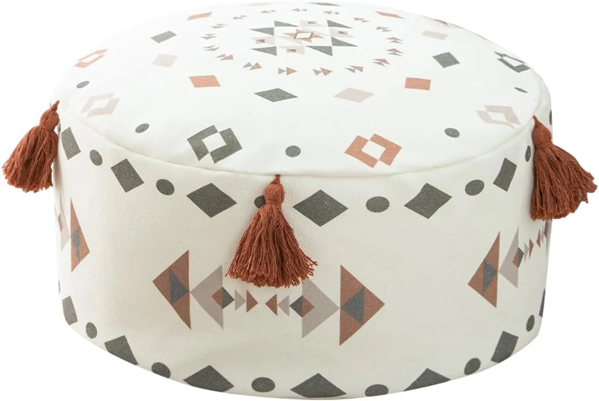 VOGOL Unstuffed Ottoman Pouf Cover, Classic Simplicity Geometric Print Pouf Footstool Cover with Tassels, Washable Ottoman Shell for Living Room Apartment Decor, D18 x H8, Red