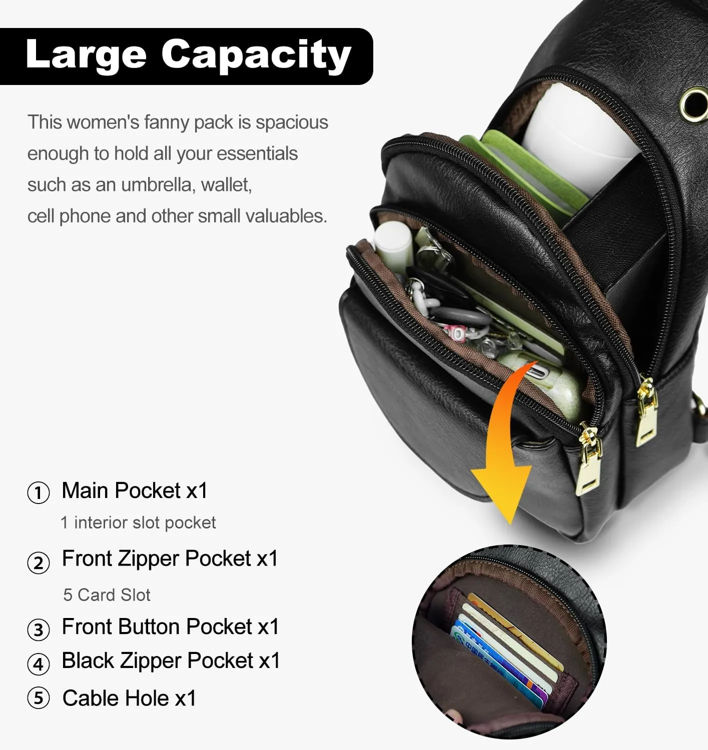 Waist Pack, Fanny Packs, Crossbody Bag, Travel Sling Bag, Leather Sling Bag