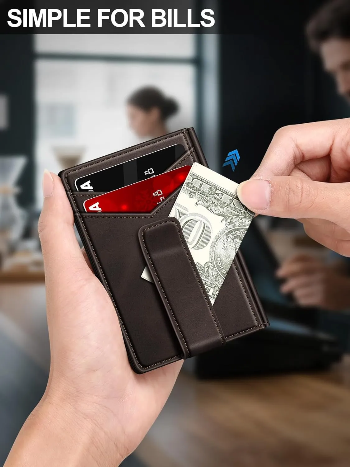 Wallet for Men Slim Leather Wallets for 12-15 Cards, Minimalist Thin RFID Blocking Card Holder with Money Clip & ID Window, Small Bifold Front Pocket Wallet, Gifts for Men