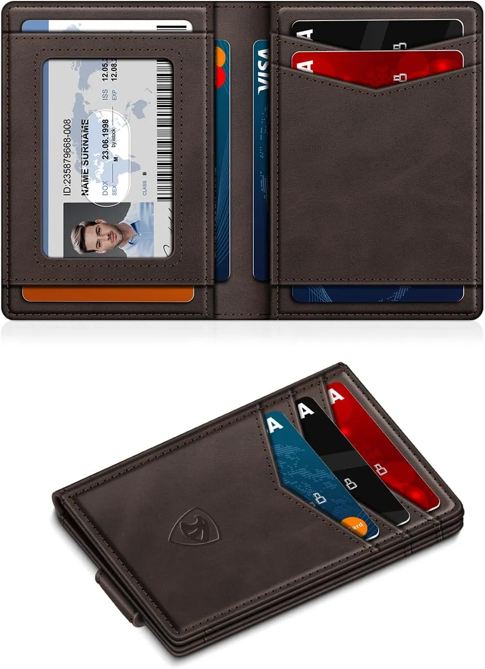 Wallet for Men Slim Leather Wallets for 12-15 Cards, Minimalist Thin RFID Blocking Card Holder with Money Clip & ID Window, Small Bifold Front Pocket Wallet, Gifts for Men